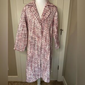 Jinky Brand Women's Small Tweed Long Coat Pink Burgundy Pearl Button‎